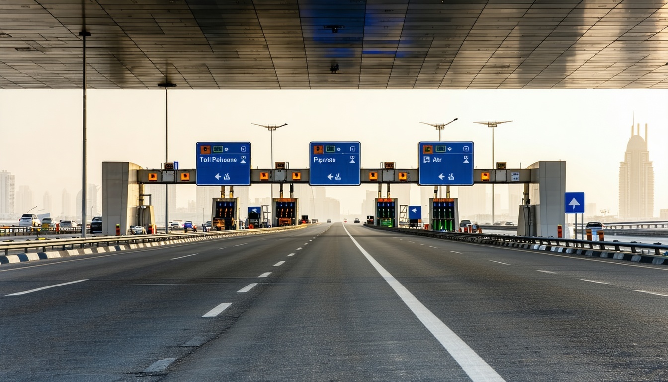 Modern Dubai road with electronic toll gate