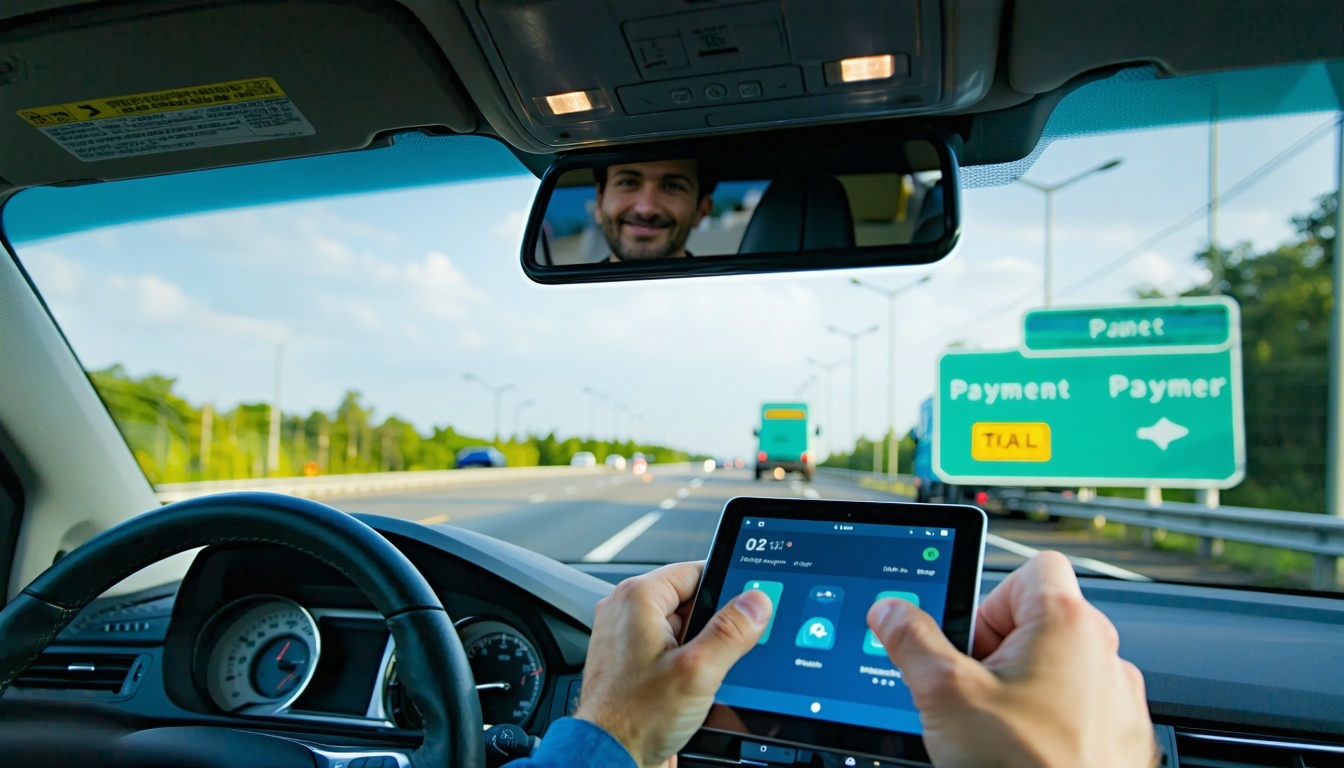 Driver using digital payment for road toll